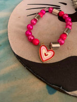 pink silver heart bracelet strechy