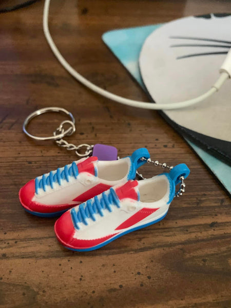 red white blue key chain shoe